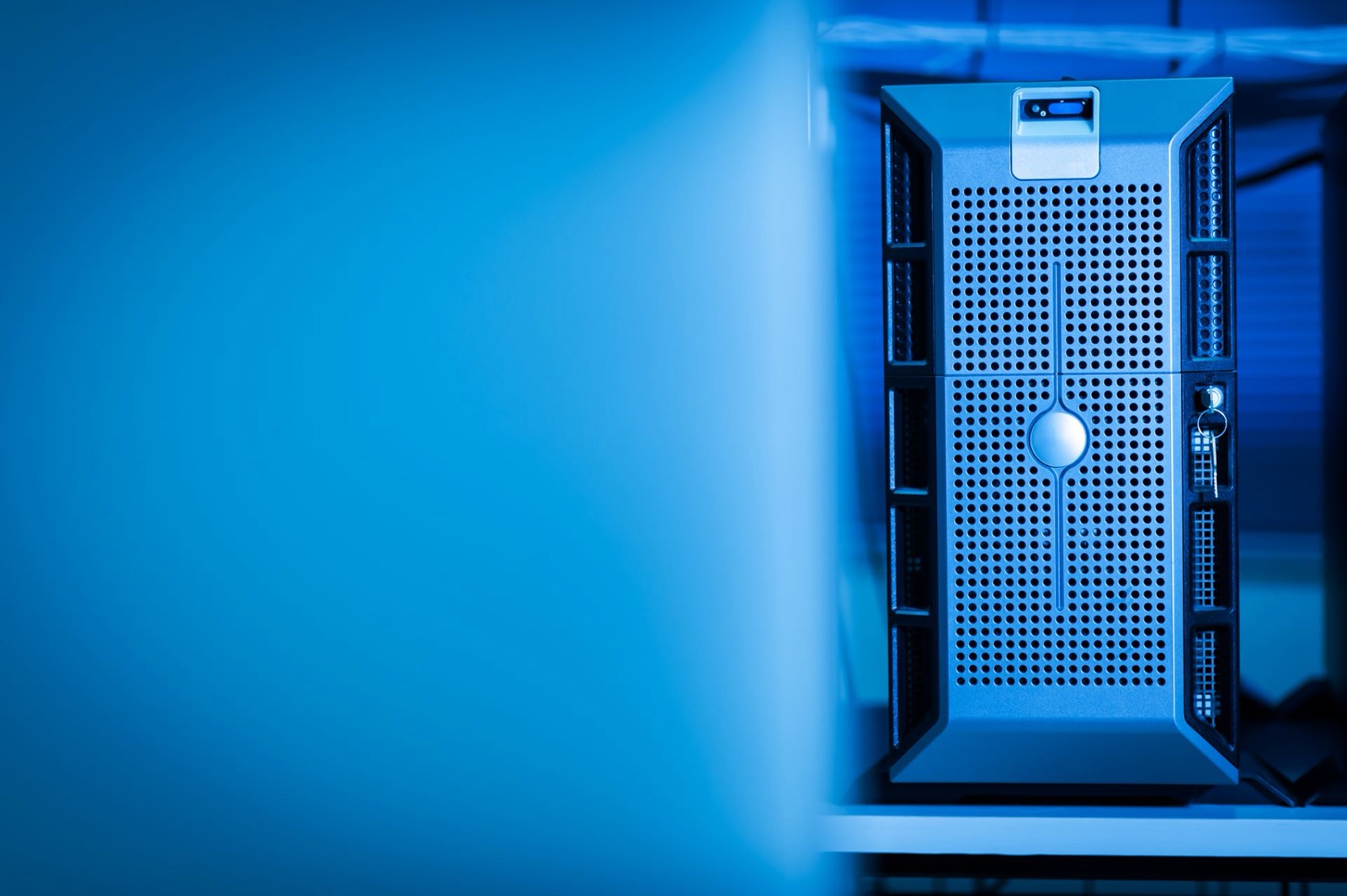 Server unit in blue light