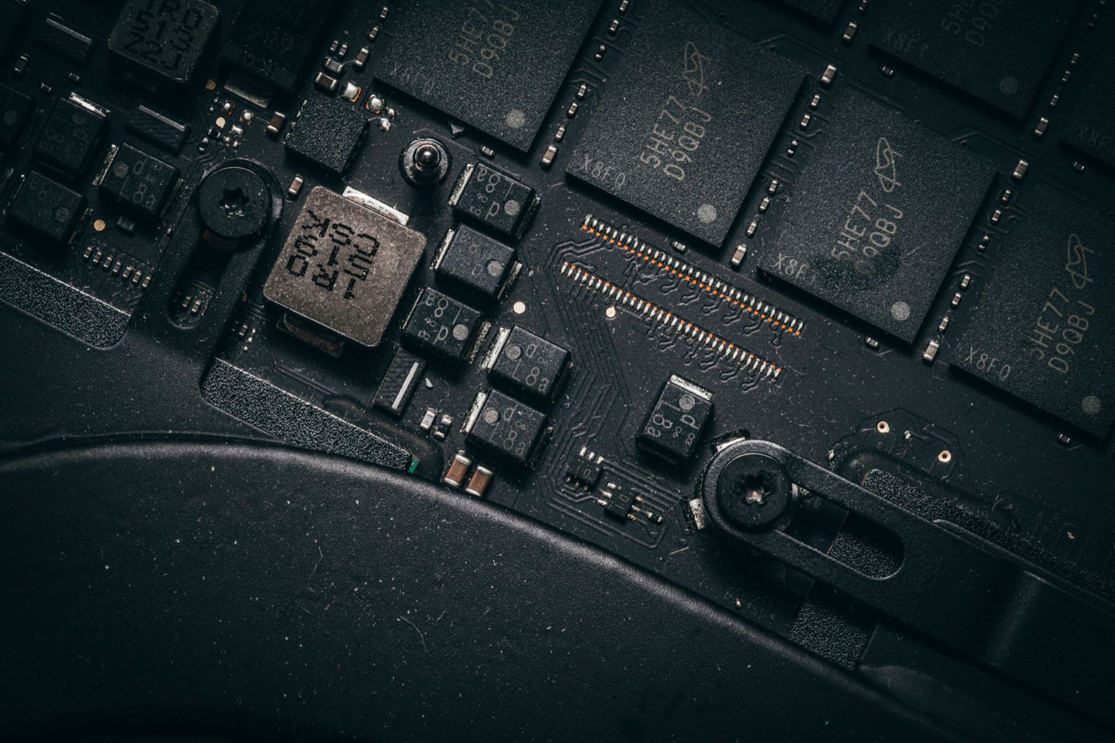 Components on a dark circuit board